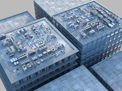 High Rise Building Rooftop With Mechanical Equipment Air Conditioning Units And Systems 3d model