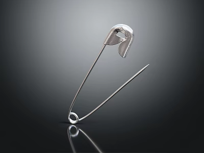 Silver Metal Safety Pin With Reflective Surface On Dark Background 3d model
