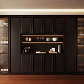 Modern Black Wine Cabinet With Glass Doors And Open Shelves For Interior Decor