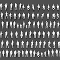 Group of People Silhouettes in Various Poses with White Outlines on Gray Background