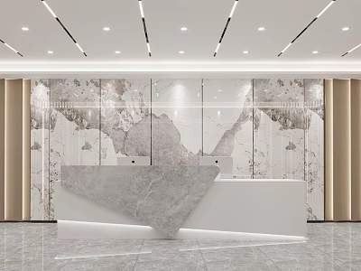 Modern Reception Desk With Decorative Marble Wall Contemporary Lighting Elegant Lobby Design 3d model