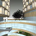 Modern Commercial Complex Architectural Design With Curved Structure Glass Elements And Multi-level Facade