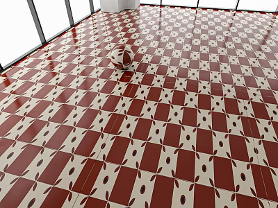 Stylish Red And White Patterned Tile Floor In Bright Space 3d model