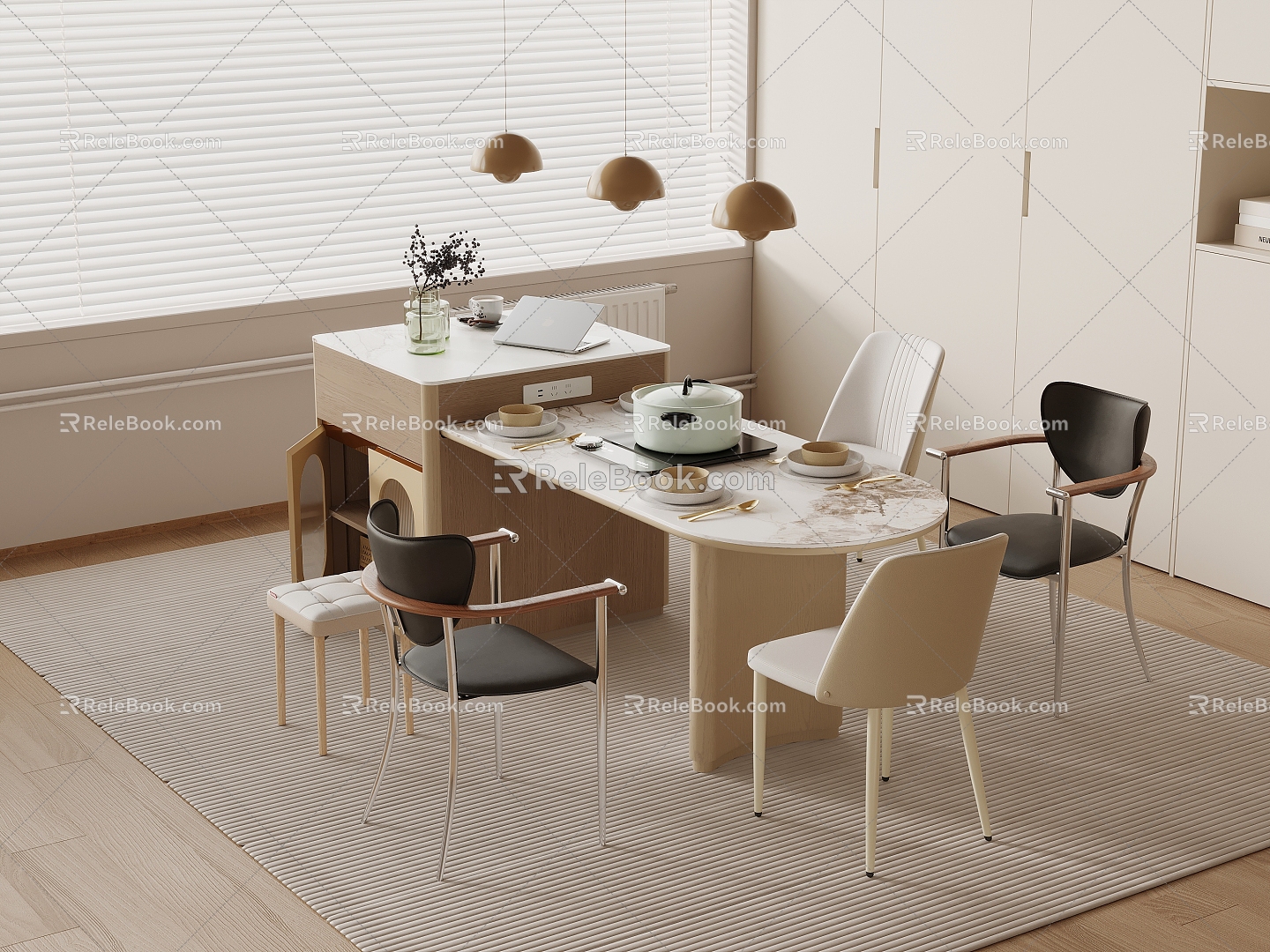 Cream wind island table table and chair combination model