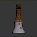 Decorative Household Bottle With Wooden Cap And Ornate Blue Orange Curved Carvings