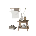 Natural Wooden Bathroom Accessories with Towels Towel Rack Stool Vase Candles and Soap
