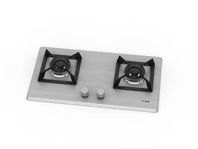 Modern Stainless Steel Gas Hob With Two Burners And Control Knobs For Kitchen 3d model