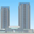 Modern Twin Tower Hotel Building With Glass Curtain Wall And Connected Base Structure 3d model