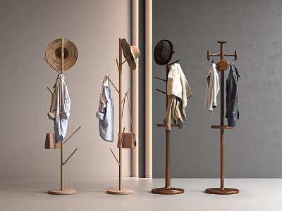 Freestanding Wooden Clothes Hangers for Modern Minimalist Interior Hanging Clothes Hats and Bags 3d model