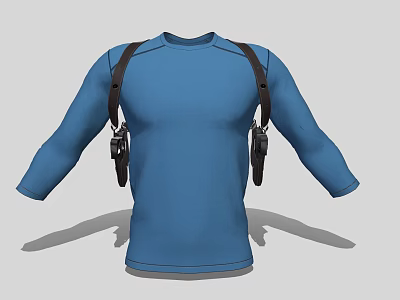 Blue Long Sleeve Shirt With Black Shoulder Straps And Holsters For Tactical Wear 3d model
