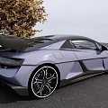 Purple Sports Car With Rear Spoiler Parked By Golden Leaf Tree