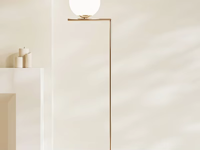 Modern Floor Lamp With White Spherical Shade And Golden Metal Stand 3d model