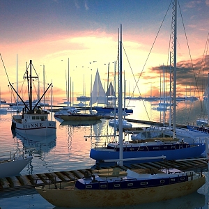 Realistic sailing marina building animation scene photo class sailing marina seaside sea yacht 3d model