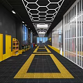 4S Auto Service Shop Interior With Black Yellow Floor Tools Display Area City View