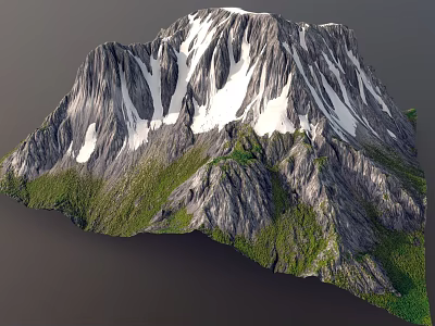 Mountain Style Garden Landscape With Snow Capped Peaks Green Slopes And Gray Rocks 3d model