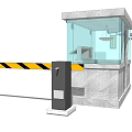 Security Booth With Glass Enclosure And Automatic Yellow Black Striped Entry Barrier