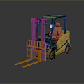 Orange Industrial Forklift With Cab Safety Guard Front Forks And Wheels Design