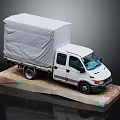 White Cargo Truck With Covered Bed And Canvas Tarp On Platform 3d model