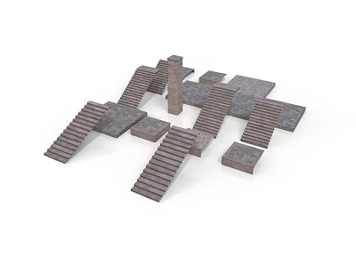 Staircase And Platform Construction Components With Concrete Steps And Square Blocks 3d model