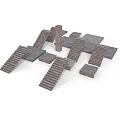 Staircase And Platform Construction Components With Concrete Steps And Square Blocks