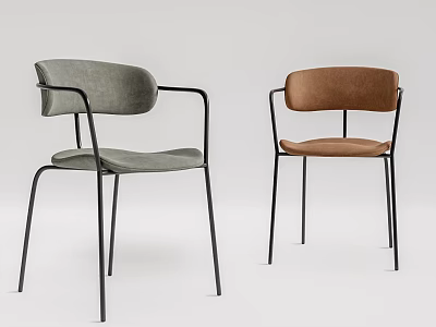 Modern Dining Chairs With Gray And Brown Upholstered Seats And Black Metal Legs 3d model