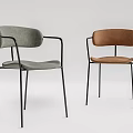 Modern Dining Chairs With Gray And Brown Upholstered Seats And Black Metal Legs
