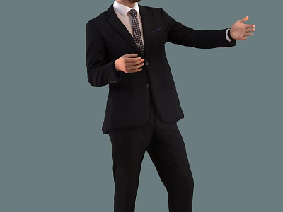 Man in a Black Formal Suit Presenting With Outstretched Arm and Gesturing Hand 3d model