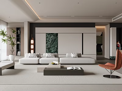 Modern Living Room Interior With Large Sofa Coffee Table Area Rug And Green Plants 3d model