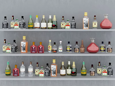 Liquor Rack With Multiple Shelves Displaying Different Types Of Alcohol Bottles 3d model