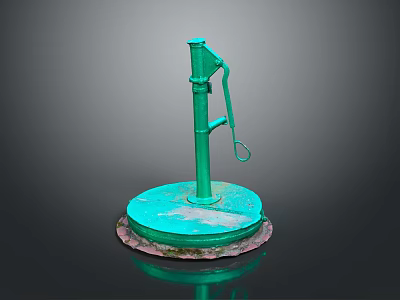 Vintage Green Manual Water Pump With Round Base And Rustic Design 3d model