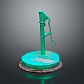 Vintage Green Manual Water Pump With Round Base And Rustic Design