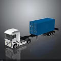 Modern White Cab Truck With Blue Container Trailer On Reflective Surface 3d model