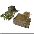 Rustic Stone Landscape Components Covered With Green Plants And Moss