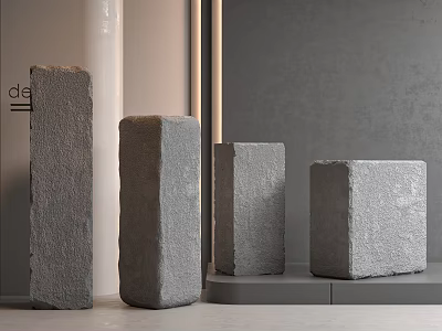 Natural Stone And Wood Decorative Elements With Various Sizes For Interior Design 3d model