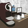 Stylish Coffee Cups With Espresso Machine Glasses Water Bottles And Coffee Capsules On Wooden Tray