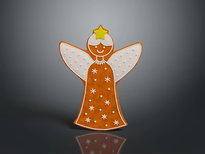 Angel Shaped Gingerbread Cookie With White Star Decorations And Yellow Star On Head 3d model