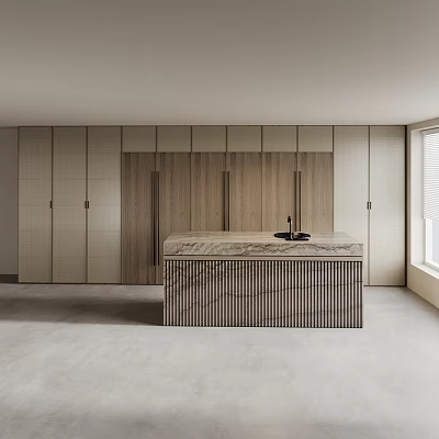 Contemporary Entryway Side Cabinet In Light Wood With Marble Countertop And Storage Space 3d model