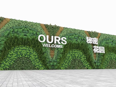 Decorative Green Plant Wall With OURS Welcome Sign And Secret Garden Design 3d model