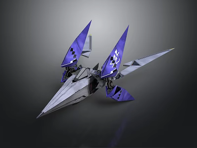 Futuristic Mechanical Sci Fi Device With Purple Wings And Geometric Metallic Sharp Design 3d model