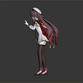 Anime Game Movie Character With Pink Hair White Hat Red And White Outfit Red Backpack