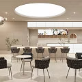 Modern Café Interior Design With Circular Skylight Arched Doorways White Counter And Chairs