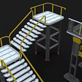 3D Model Industrial Stairs with Metal Frames Yellow Railings and Platform Structures 3d model
