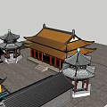 Traditional Ancient Chinese Architecture with Classic Roof Red Pillars and Yellow Walls