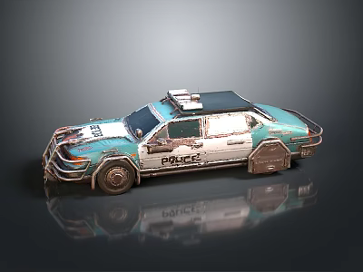Futuristic Modified Blue And White Police Car With Armored Details And Roof Equipment 3d model