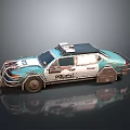Futuristic Modified Blue And White Police Car With Armored Details And Roof Equipment