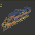 Modern 3D Model Train With Orange And Blue Exterior And Multiple Wheels 3d model