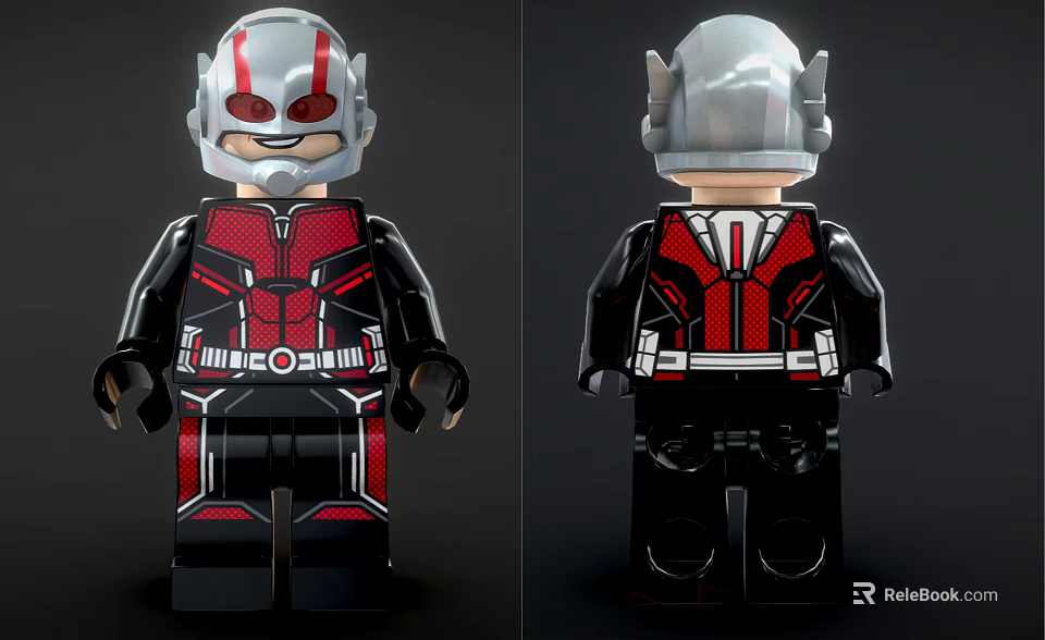 Ant-Man Building Block Figure Front And Back View With Red Black Suit And Helmet 3d model 