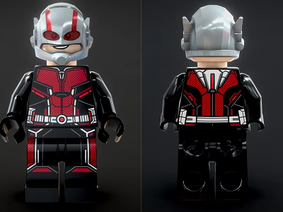 Ant-Man Building Block Figure Front And Back View With Red Black Suit And Helmet 3d model
