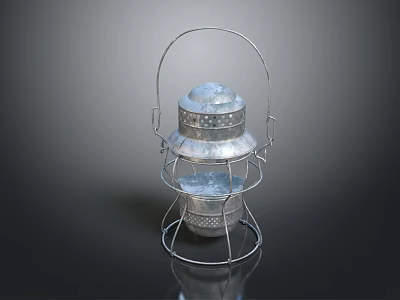 Vintage Silver Metal Outdoor Lantern with Perforated Design Handle and Garden Use 3d model