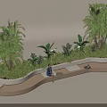 Modern Outdoor Landscape Seating With Curved Design And Lush Green Plants